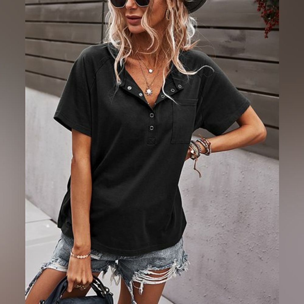 Elings Short-Sleeve Henley Top sz Sm